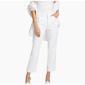 Good American Good Legs Straight White Jeans Mid Rise Raw Hem Womens 4